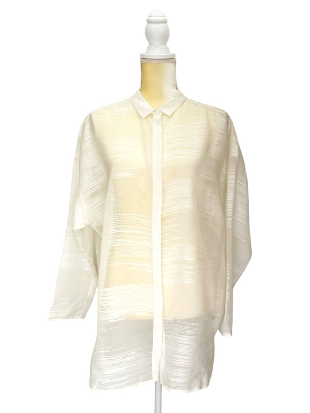 Lafayette 148 Raffia Silk & Cotton Sheer Oversized Blouse Ivory Size Medium NWT